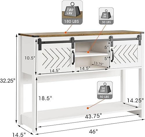 Miniatura 2 de Mesa de entrada de granja con almacenamiento, mesa de consola de 46 pulgadas con puerta corrediza de granero, mesa de sofá rústica de madera con