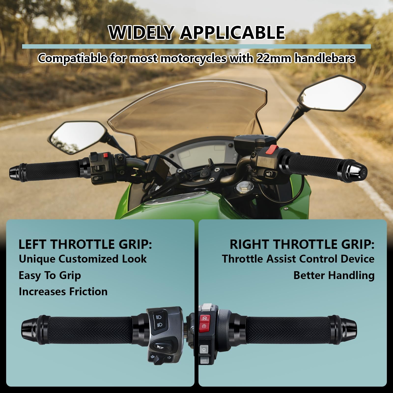 Poignées de guidon de moto, poignées de guidon de moto 22 mm/24 mm, poignées de guidon de moto tout-terrain, poignées de moto universelles en caoutchouc antidérapant, poignées de vélo, poignées de