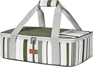 Lifewit Insulated Single Decker Casserole Carrier for Hot or Cold Food, Casserole Dish Carrying Case, Lasagna Holder for Potluck Parties, Picnic and Cookouts, Fits 9"x13" Baking Dish, Dark green