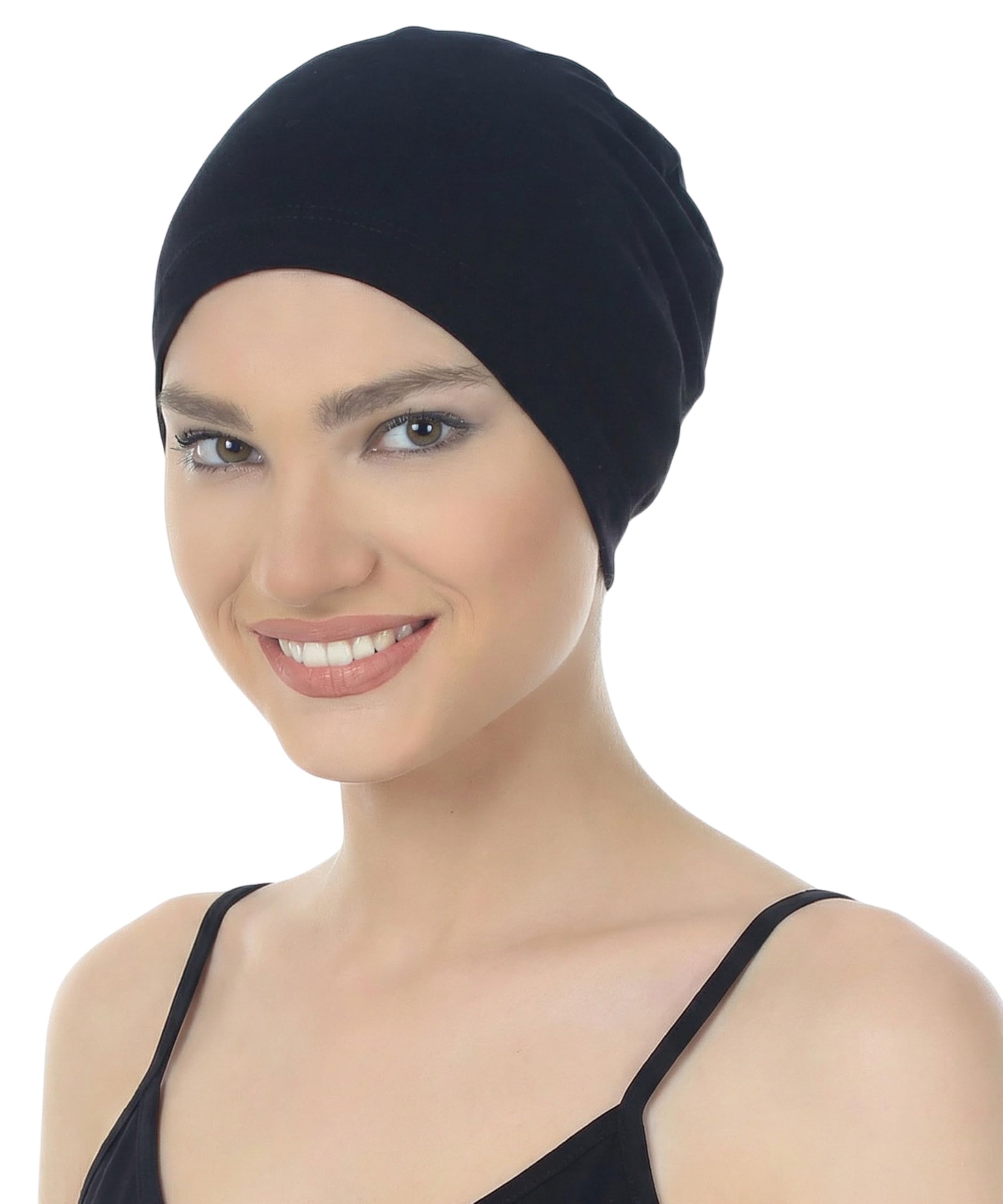 Deresina Jewelled Bamboo Chemo Hat for Women – Ultra-Soft Turban Headwear for Hair Loss, Elegant Beanie & Secure-Fit Headscarf Liner (Plain Black - Not Jewelled)