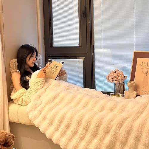 Miniatura 2 de SHEKAKO Manta de pelo sintético de felpa de conejo, manta gruesa y cálida para todas las estaciones, manta peluda suave y mullida para sofá, cama,