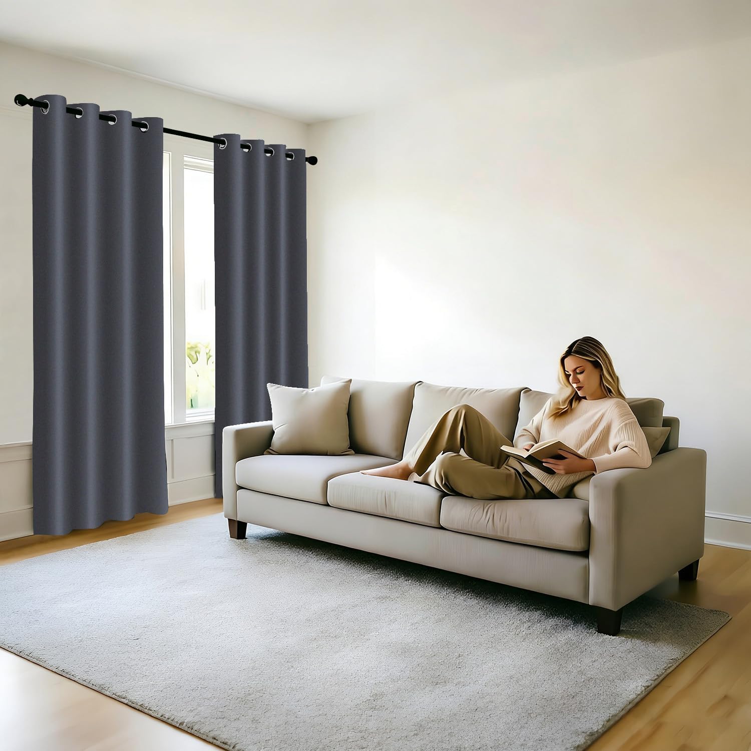 Grey Blackout Curtains 84 Inches Long for Bedroom Thermal Insulated Room Darkening Black Out Curtains Drapes for Living Room 1 Panel, Grey, 52" W x 84" L