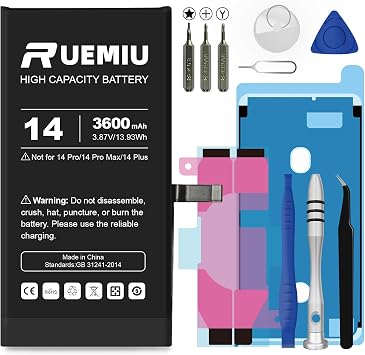 Battery for iPhone 14, Upgraded 3600mAh Durable High-Capacity Replacement with Repair Tool Kit, Compatible with A2649 A2881 A2882 A2883 A2884