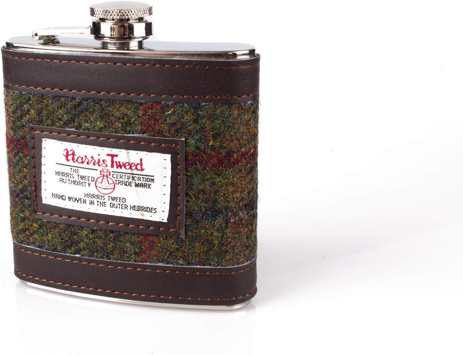 Harris Tweed 6oz Hip Flask - Country Check Stainless Steel Flask with Tweed & Leather Outer (Breanais)
