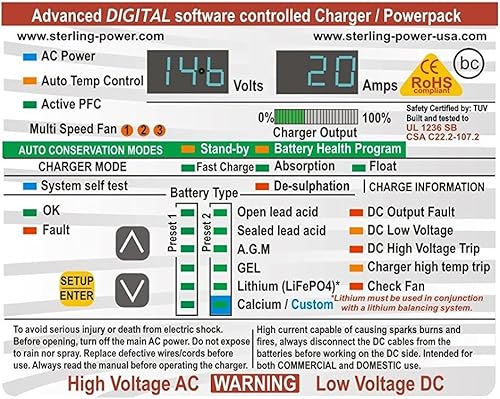 Miniatura 3 de Sterling Power ProCharge Ultra - Cargador de batería marina digital de 3 bancos a bordo, entrada de CA de 90 a 270 voltios para uso mundial, carga