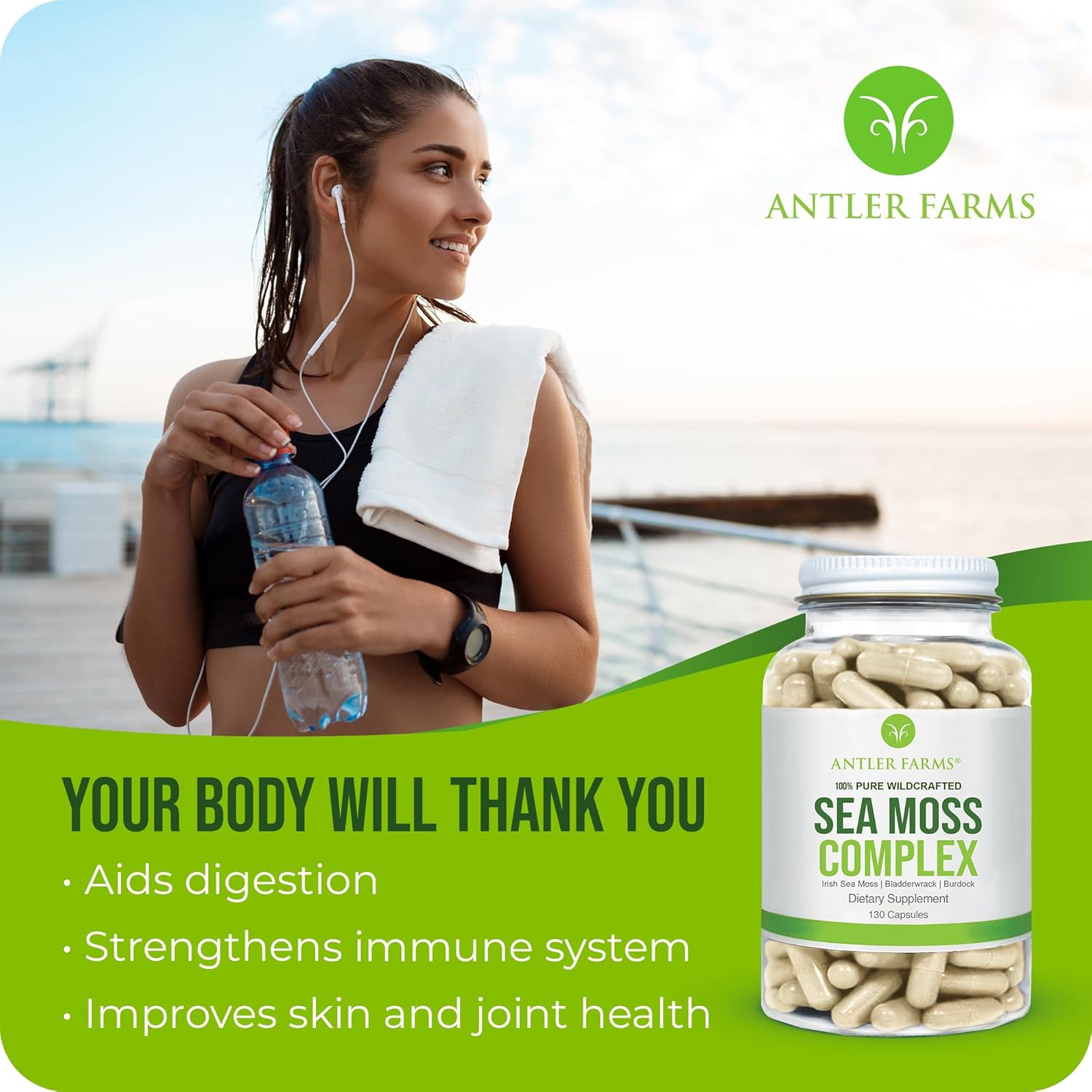 Antler Farms – 100% Pure Sea Moss Complex, 130 Capsules, Wildcrafted Irish Sea Moss, Bladderwrack, and Burdock Root – A Potent Blend for Wellness, Vegan-Friendly, Gluten, Soy, and Dairy Free - Image 6