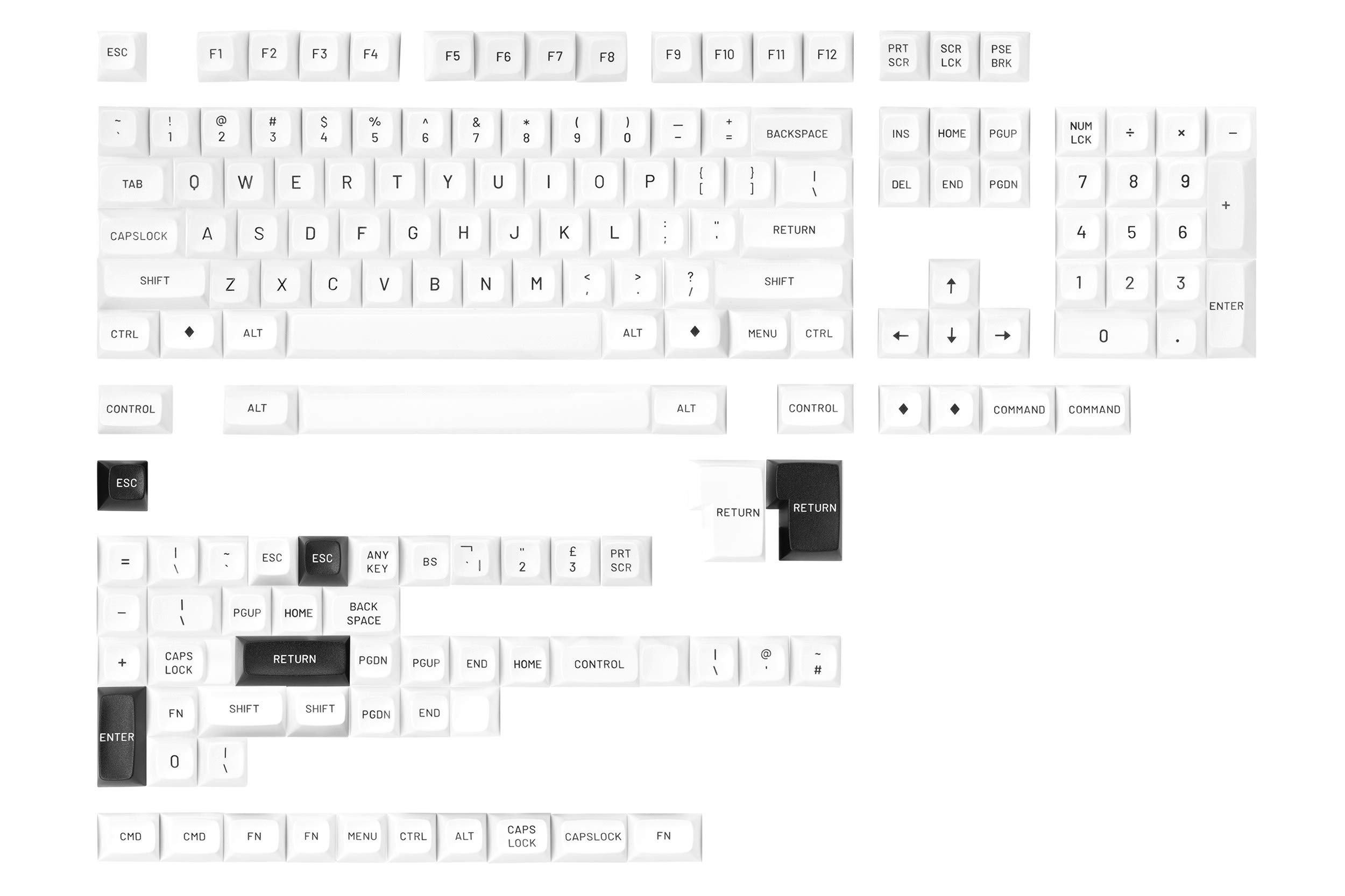 DROP MT3 Black-on-White Keycap Set, ABS Hi-Profile Keycaps, Doubleshot Legends, MX Style Covers Full