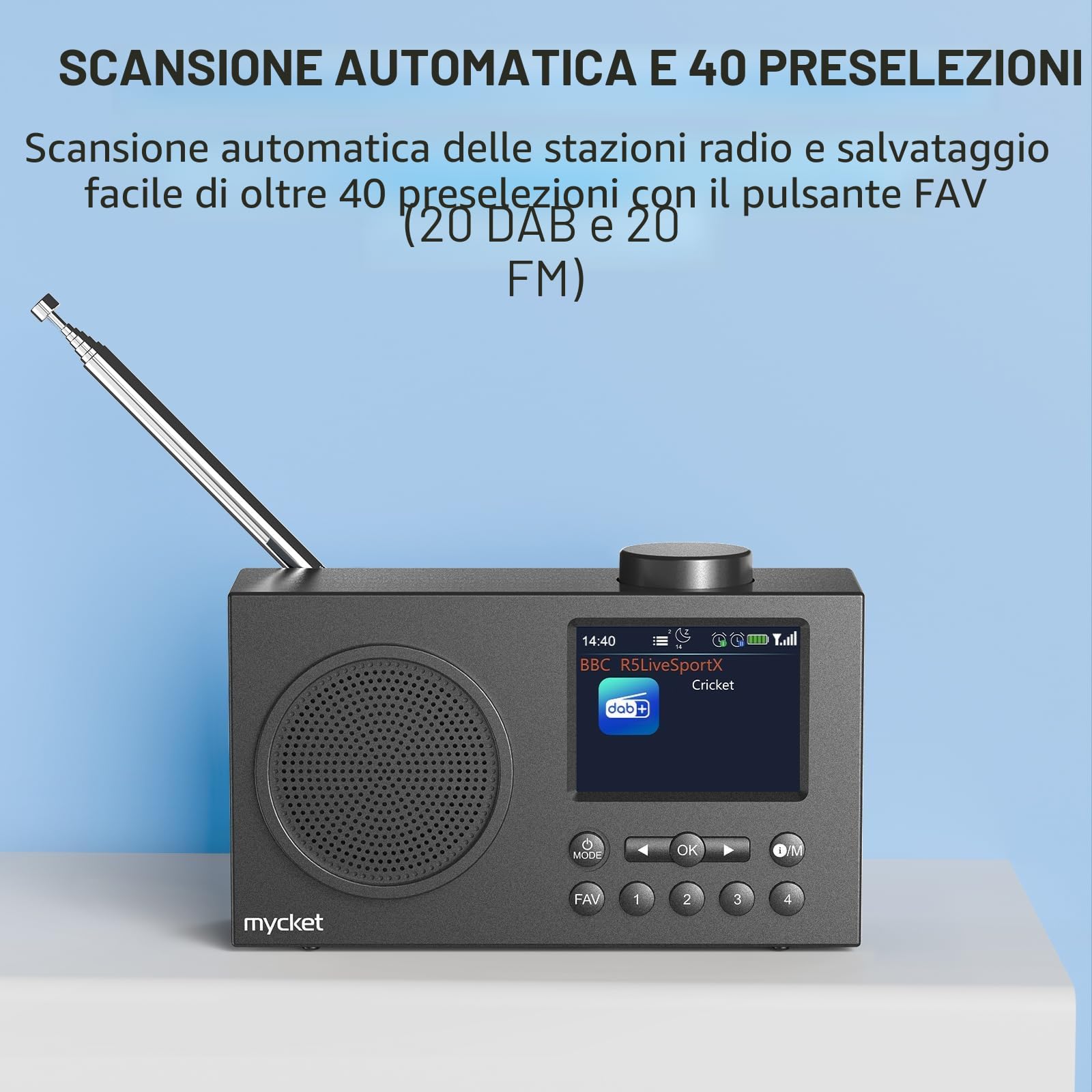 Mycket Portatile DAB/DAB+ Radio, FM Digital Radios con 2025 Tecnologia del Ricevitore Signal più Recente, Radio Ricaricabile con Bluetooth 5.0,Doppia Sveglia, 40 Preimpostazione, 2,4" Colori Display