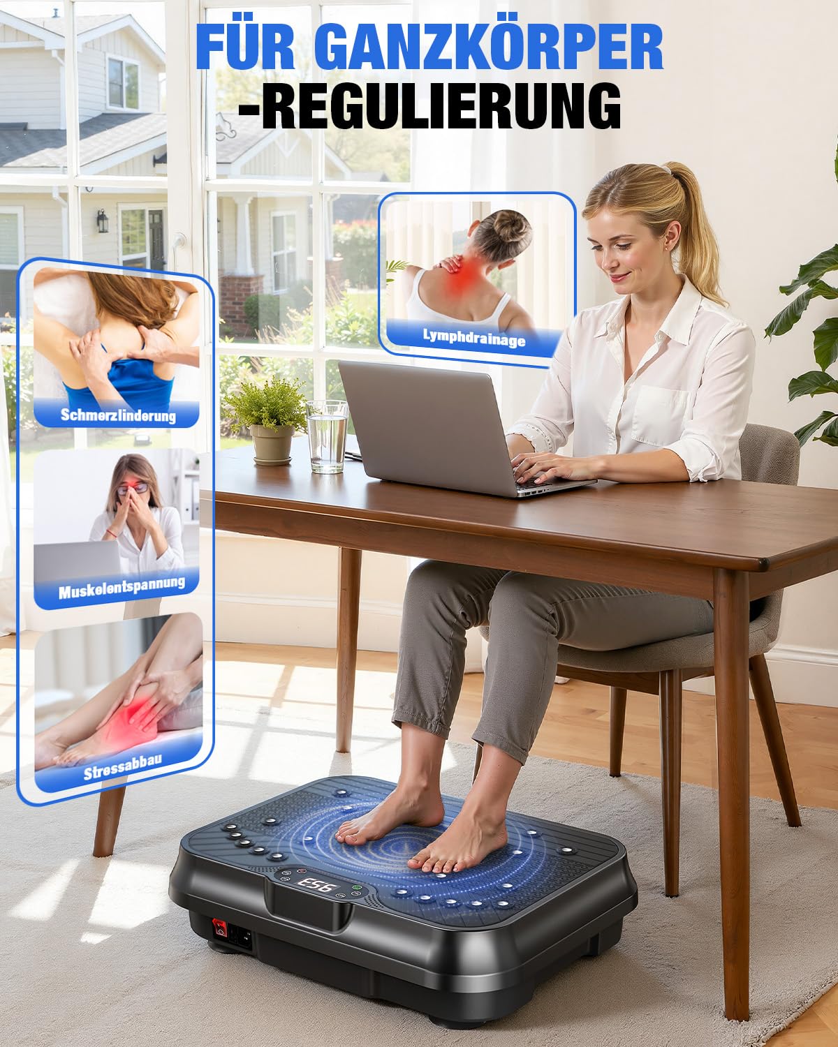 HomeFitnessCode Mini Vibrationsplatte für Frauen - Vibrationsgerät mit 250 Intensitätsstufen + 9 Vorprogramm Vibrationstrainer Zuhause für Abnahme Muskelaufbau Ganzkörpertraining