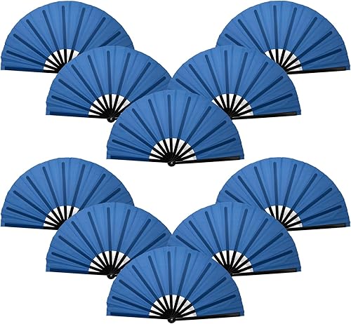 QIRMIZI Abanico plegable grande de 10 piezas para rave de mano, abanicos para Kung Fu, Tai Chi, Danza, Festivales de Música, Carnavales, bodas,