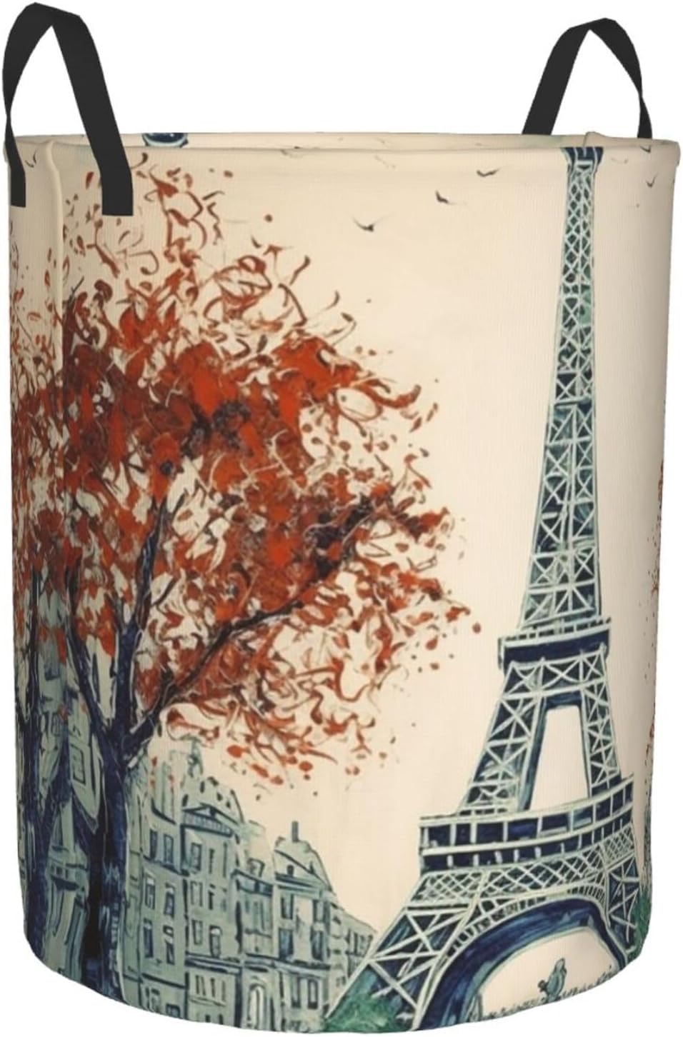Paris City Tree Eiffel Tower Art Laundry Basket With Handles, Foldable Laundry Hamper Oxford Cloth Dirty Clothes Basket Waterproof Clothes Toys Storage Bin Organizer for Bedroom Bathroom Dorm