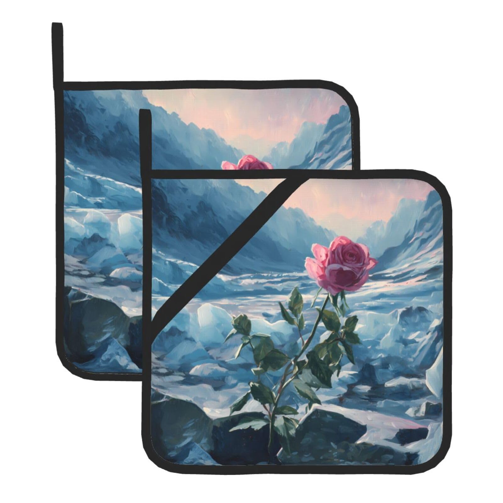 Square Heat-Insulating Pot mat WHJSSF Roses in The Glacier Pattern Anti-scalding and Heat-Insulating for Kitchen Cleaning and Outdoor Barbecue