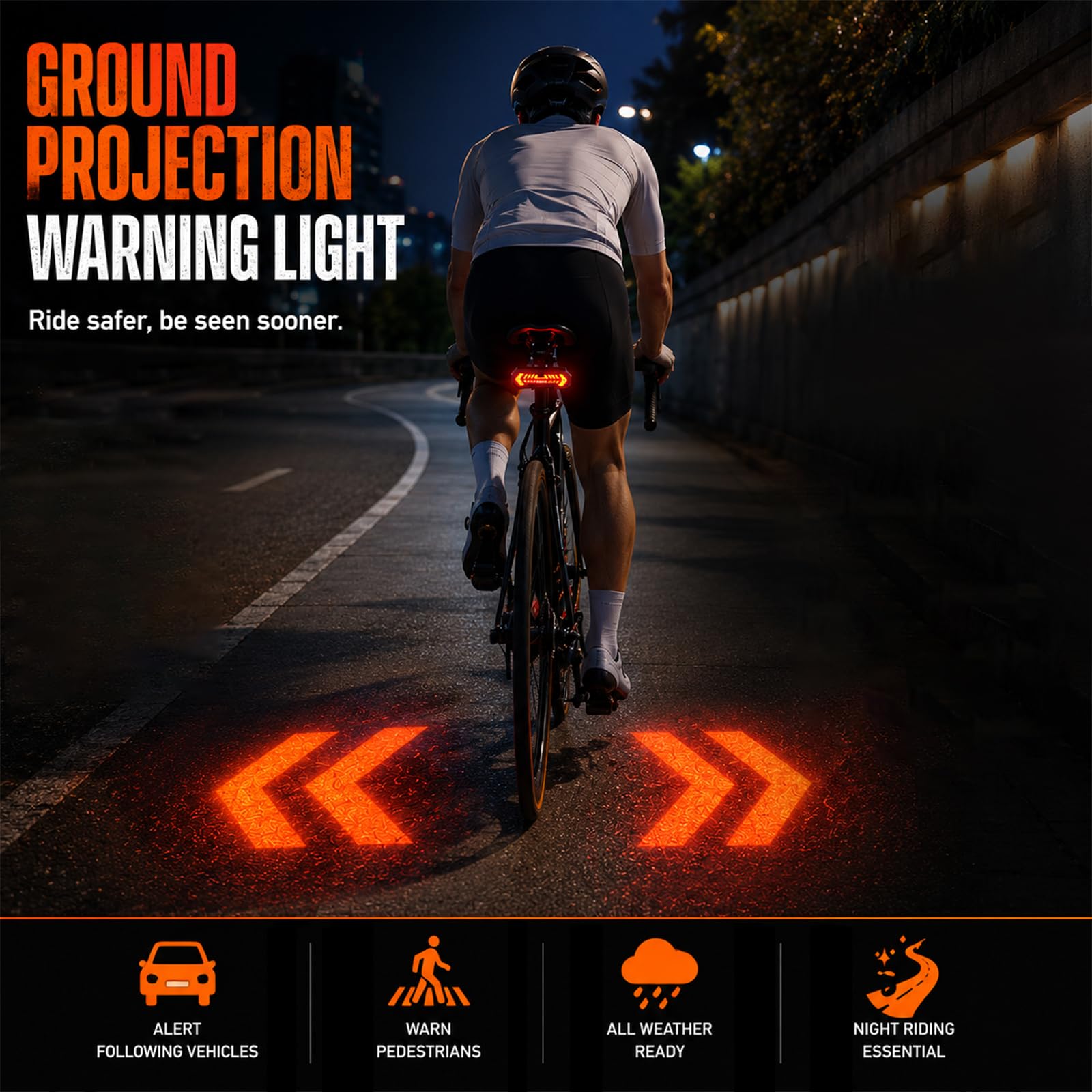 Fahrrad Rücklicht mit Blinker und Bodenprojektion,Fahrradblinker | mit Fernbedienung, USB-C, IPX4 Wasserdicht Rücklicht Fahrrad für E-Bike & E-Scooter, 5 Modi Fahrrad Blinker Kabellos Set