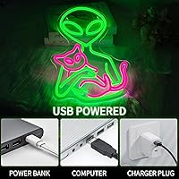 Vista 5 de Alien Neon Sign for Wall Decor Dimmable Aliens Cat Led Lights Signs for Bedroom Green Neon Light for Game Room Man Cave Bedroom Party Decoration