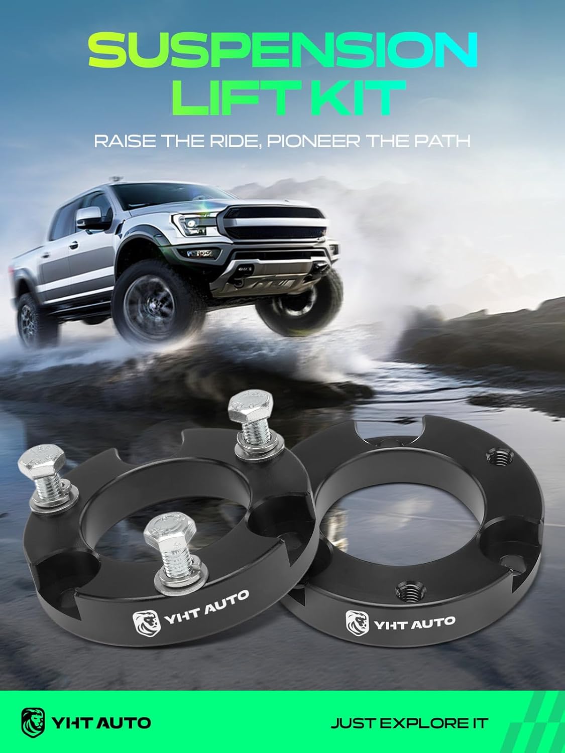 YHTAUTO 2 Inch Front Leveling Lift Kit Fits 1995-2004 Toyota Tacoma, 1995-2002 4Runner | 4WD/RWD | Aluminum Strut Spacers Raise the Front By 2 Inch | 2PCS Suspension Leveling Kit w/Hardware