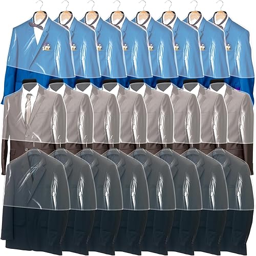 Miniatura 8 de Chumia 50 fundas de hombro para ropa de armario, fundas de plástico para colgar ropa, protectores contra el polvo para hombres y mujeres, trajes,