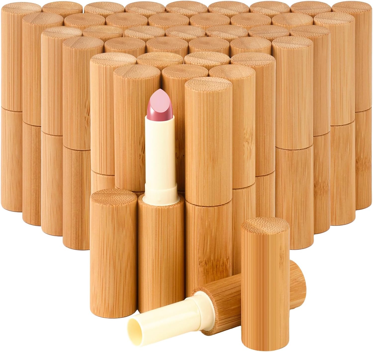 40 Pcs Empty Lipstick Tubes, 5g Refillable Bamboo Lip Balm Containers with Rotable Plastic Inner, Leak-Proof DIY Cosmetic Tubes for Lipstick, Deodorant, Solid Perfume, Lip Care