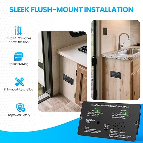 Miniatura 6 de briidea - Alarma de monóxido de carbono y gas propano para vehículos recreativos, alarma dual LPCO con luz indicadora LED separada, alerta fuerte de