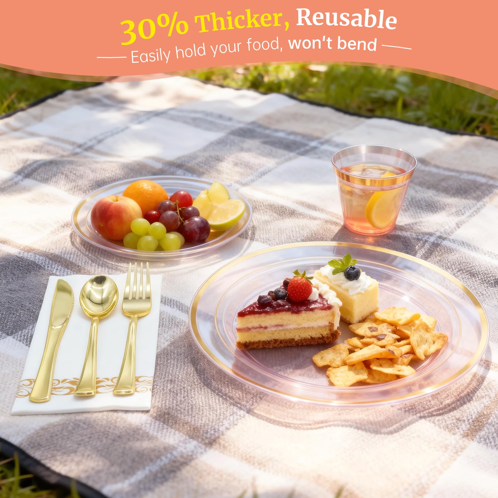 AIRE Gold Pink Plates Set - 175PCS for 25 Guests -5