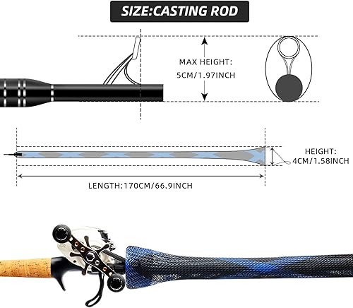 Miniatura 21 de SF Funda para caña de pescar, funda de caña de pescar, cubierta de caña de pescar, protector de caña de malla trenzada, guantes de caña de pescar