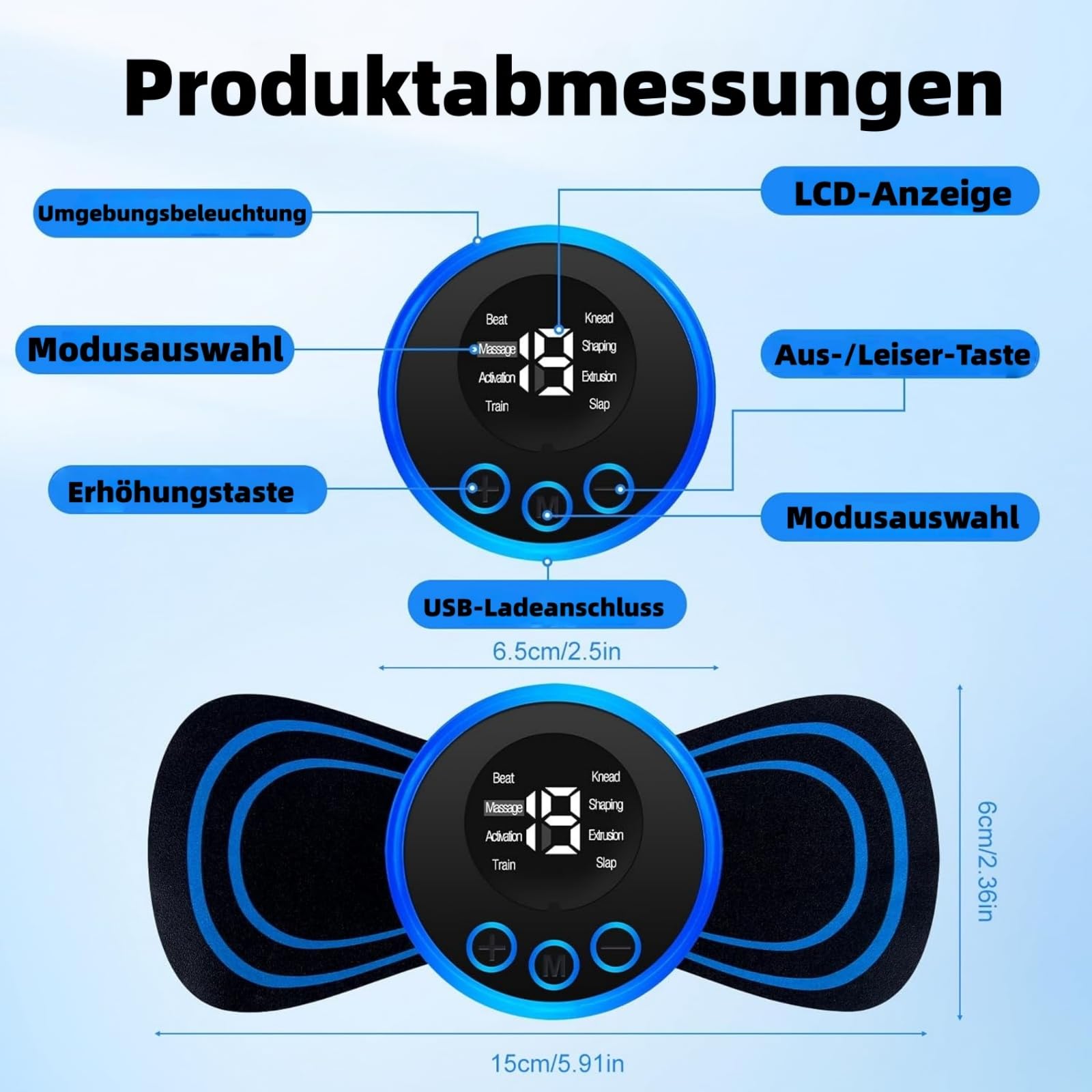 Lunora Ems Knie,Lunora Orthoflow Knie,Tragbares EMS Nackenmassagegerät,USB Mini Massagegerät mit 8 Modi und 19 Stufen,für Schulter,Nacken,Arme und Rücken