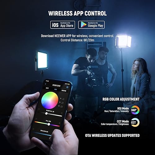 Miniatura 5 de NEEWER RGB1200 Panel de iluminación de vídeo LED RGB con control APP/2.4G, iluminación de fotografía de estudio de 60W 22000Lux@0.5m/1%