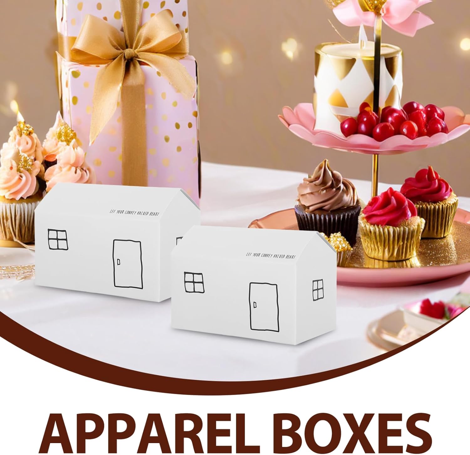 KICHOUSE 50pcs White House Shaped Candy Boxes, Foldable Paper Favor Containers 11.4×6.5×6cm, Small Party Favor Boxes for Showers, Weddings, Birthdays, and Holiday Packaging