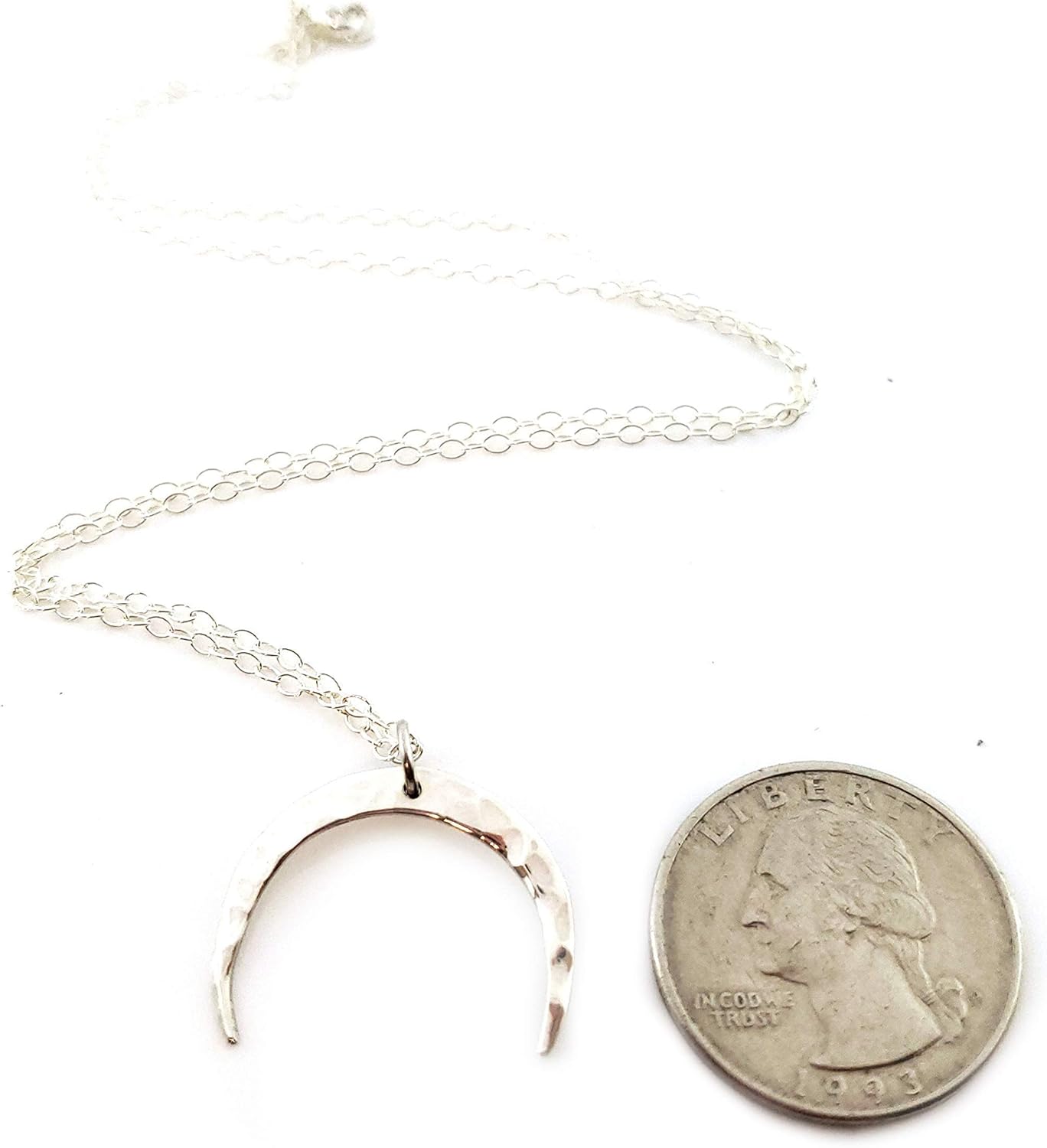 Sterling Silver Crescent Moon Necklace – Hammered Charm Pendant, Solid .925, 18” Chain, Handmade Jewelry Gift - Image 2