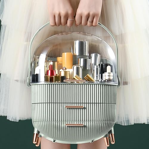 Miniatura 4 de CANITORON Organizador de maquillaje, organizador de cuidado de la piel con 2 cajones y cubierta transparente, vitrina de cosméticos para organizador