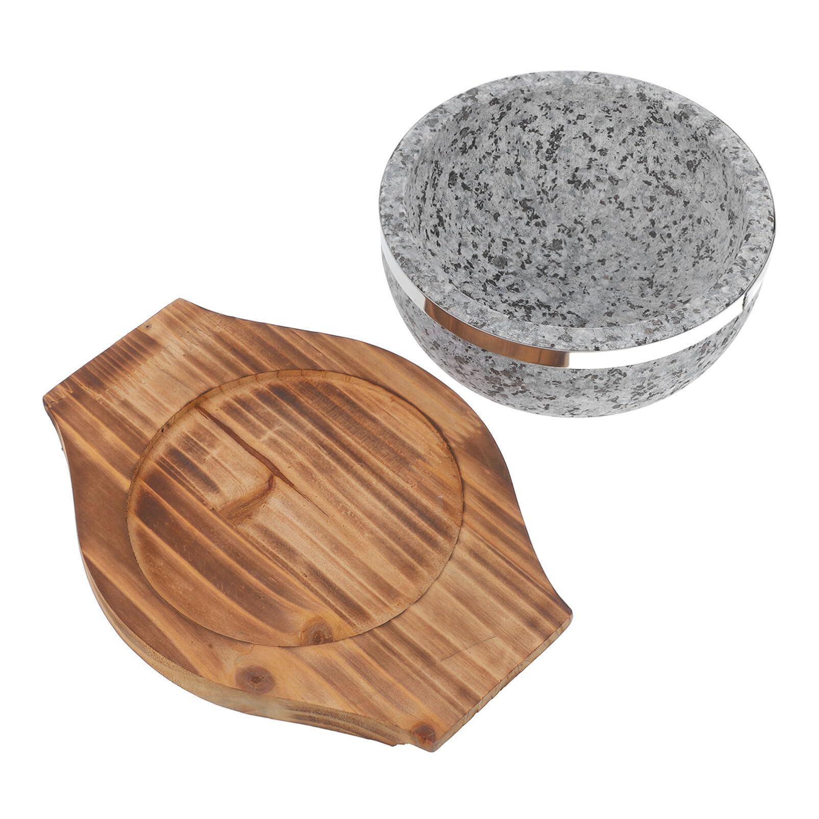 PRETYZOOM Bol en Pierre Coréen 16cm 600ml avec Base et Plateau en Bois