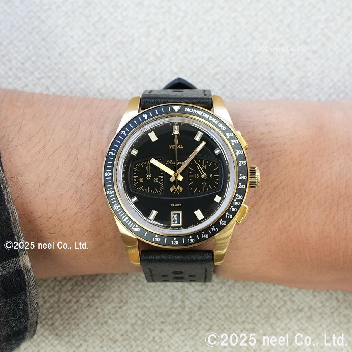 Montre YEMA Rallygraf Homme avec indicateur de date, en acier inoxydable, mécanique, quartz, noir