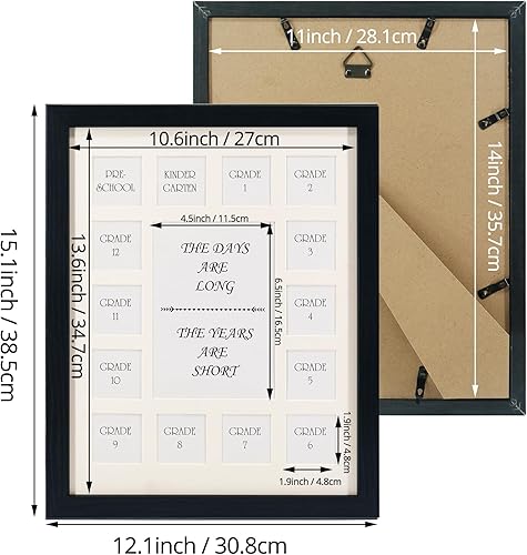 Miniatura 6 de GMFrames Marco de fotos de los años escolares, marco de collage de fotos de graduación K-12 con paspartú, muestra una foto de 5 x 7 pulgadas y doce