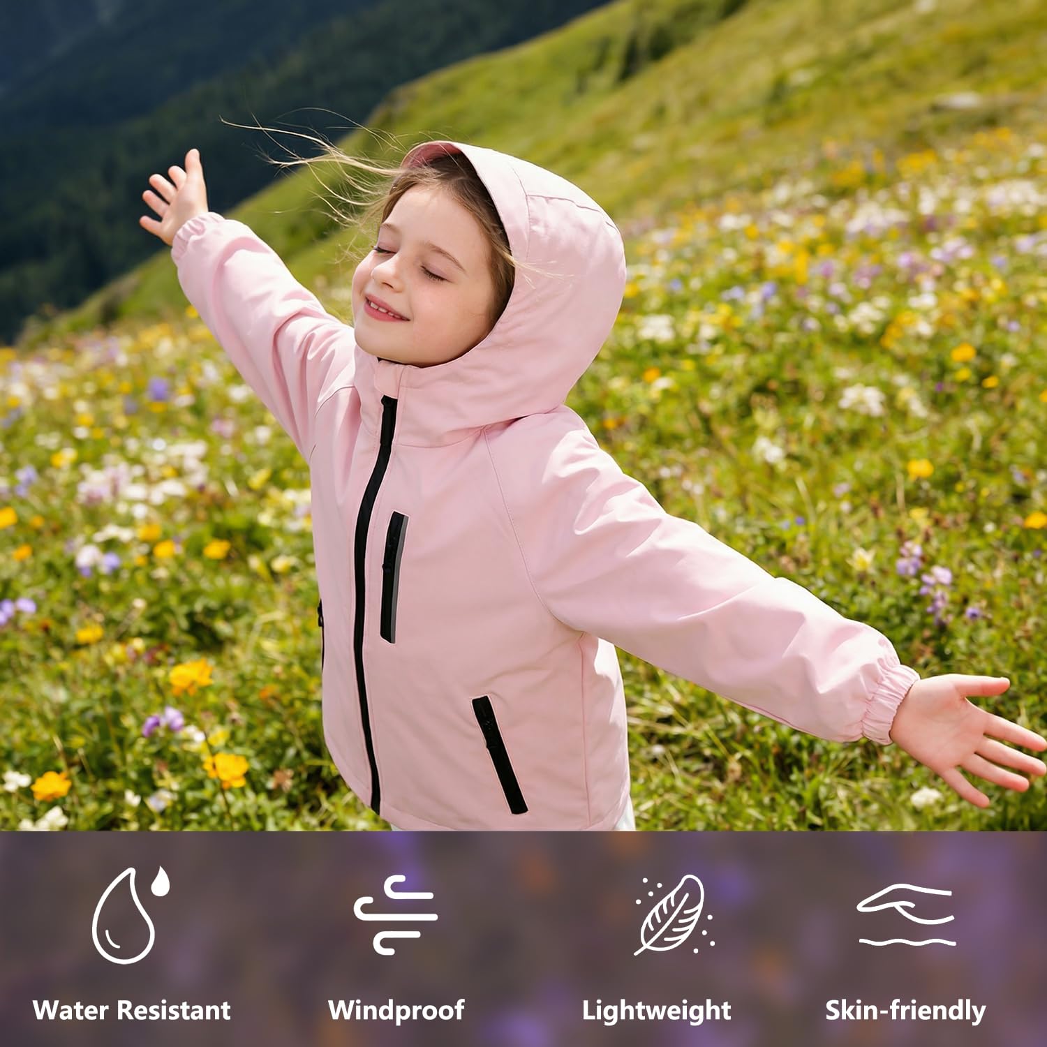 JinBei Chaqueta Niña Niño Chubasquero Impermeable con Capucha Ligero Cortavientos con Cremallera Fino Primavera Otoño Chaquetas Infantil Abrigo para Colegio Deportivo Casual 5-13 Años