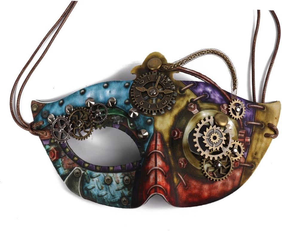 BAWASEEHI Steampunk Mask Masquerade Ball with Gears Half Face Skull Mask Halloween Cosplay