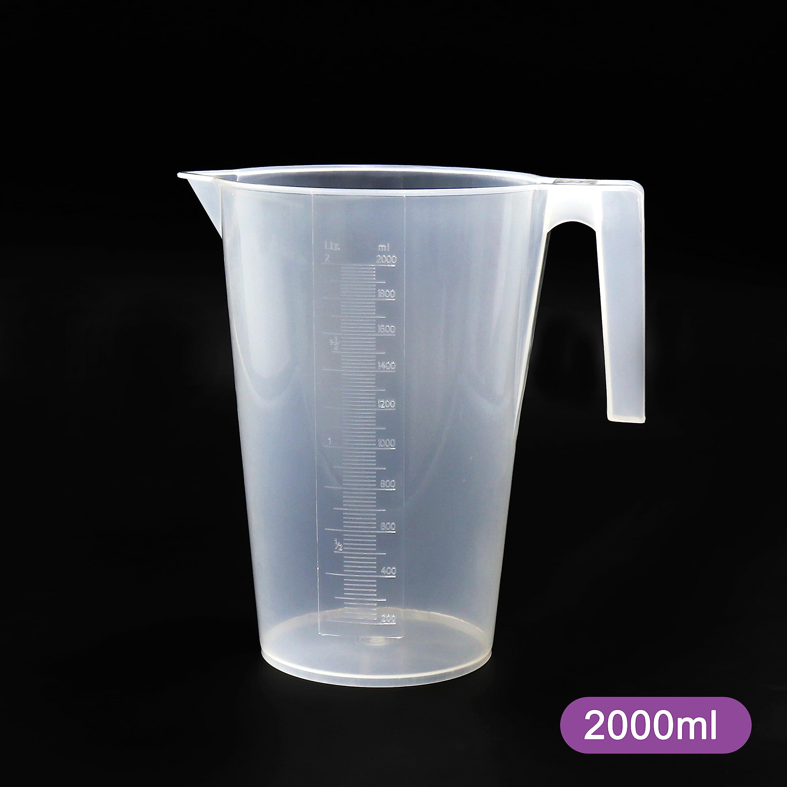 LVB009 - Juego de vasos medidores, 4 tamaños, 1000 ml, 2000 ml, 3000 ml, 5000 ml, material PP con graduación moldeada, LVB009