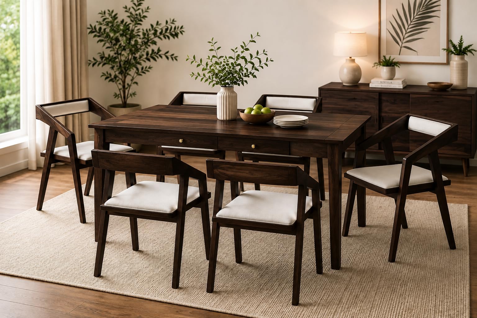 Wooden Point Solid Sheesham Wood 2 Seater Dining Table with Cushioned Chairs with 2 Drawer Storage, Furniture for Dinner Rooms Walnut Finish-image-44