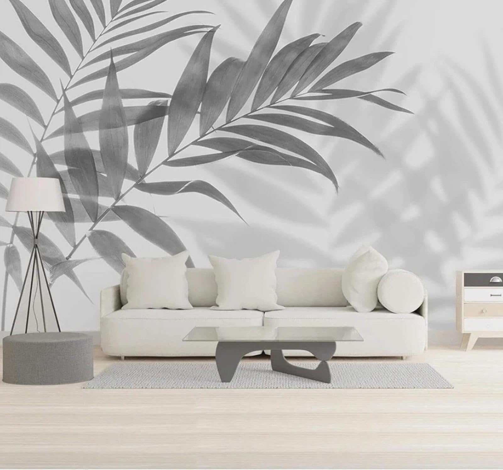 XLMING Minimalist Hand Drawn Grey Plants Leaves 3D Wallpaper Luxury Home Dining Decor Paste Sofa Living Room The Wall for Bedroom Mural-400cm×280cm