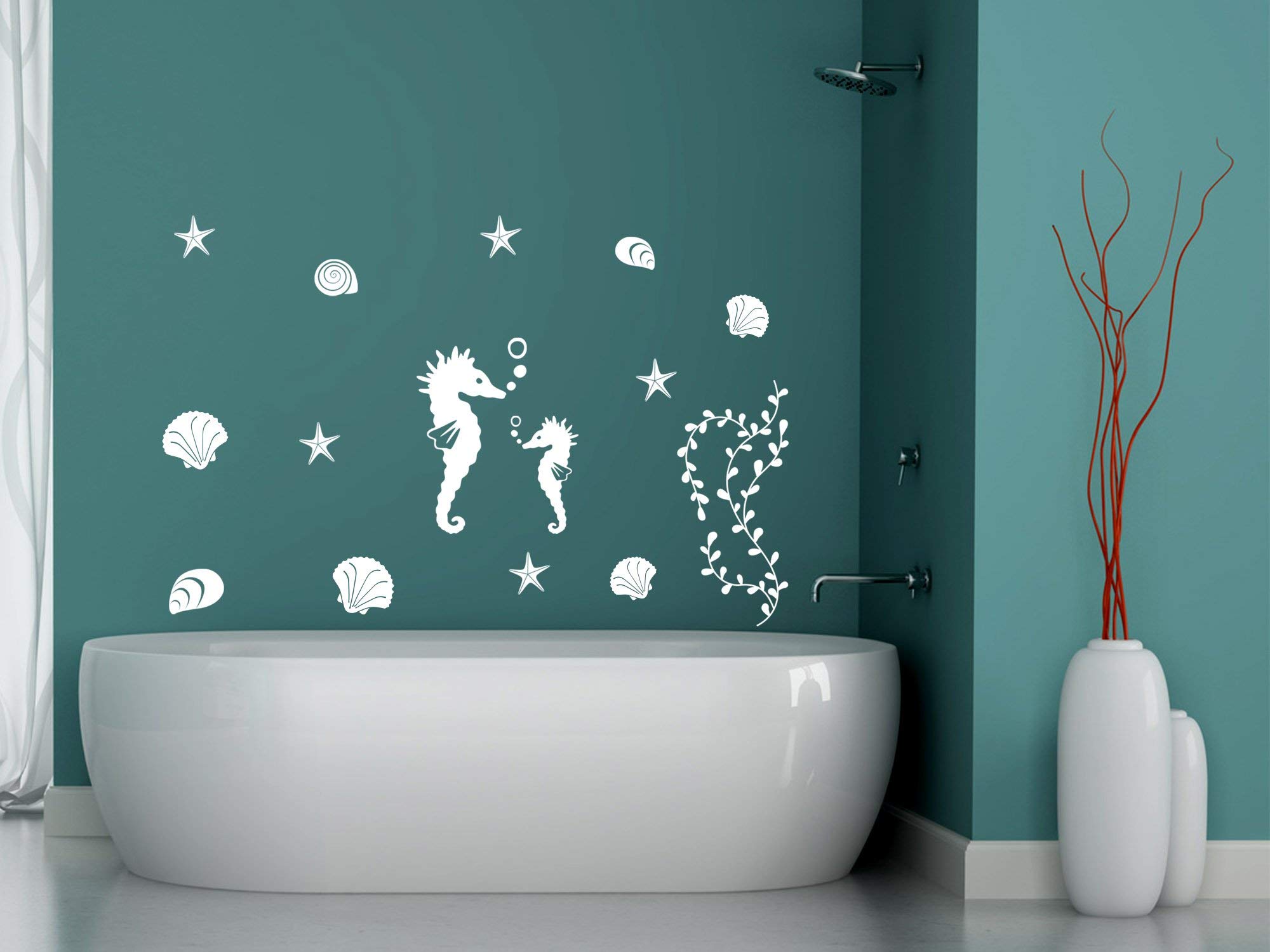 GRAZDesign Wandtattoo Bad Muschel & Seepferdchen Set Wandaufkleber Maritime Deko wasserfest - 074 mittelgrau