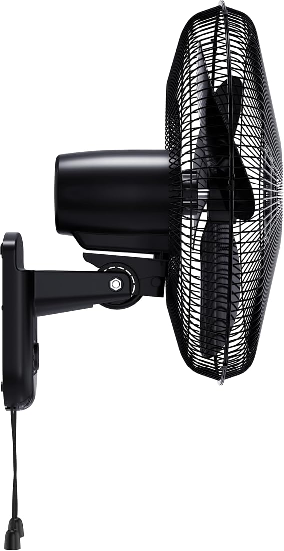 Comfort Zone 16-Inch Oscillating Wall Mount Fan Quiet 3-Speed Indoor Fan with 60 Adjustable Tilt, Pull-Chain Control & Durable Metal Grille Space-Saving Cooling for Home, Office, Greenhouse