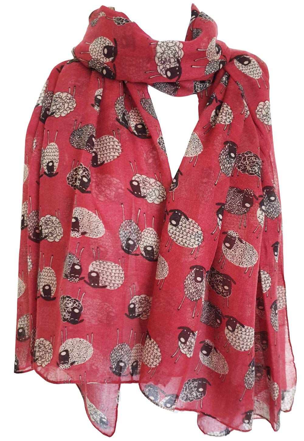 Glamlondon Women's Red-Skt1131 Sketch Sheep Printed Scarf (Red-Skt1131)