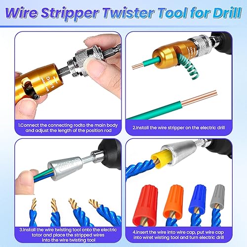 Miniatura 3 de Pelacables para taladro, herramienta de corte de alambre de taladro eléctrico mejorada, herramienta pelacables para taladro (6-8-10-12-14 AWG),