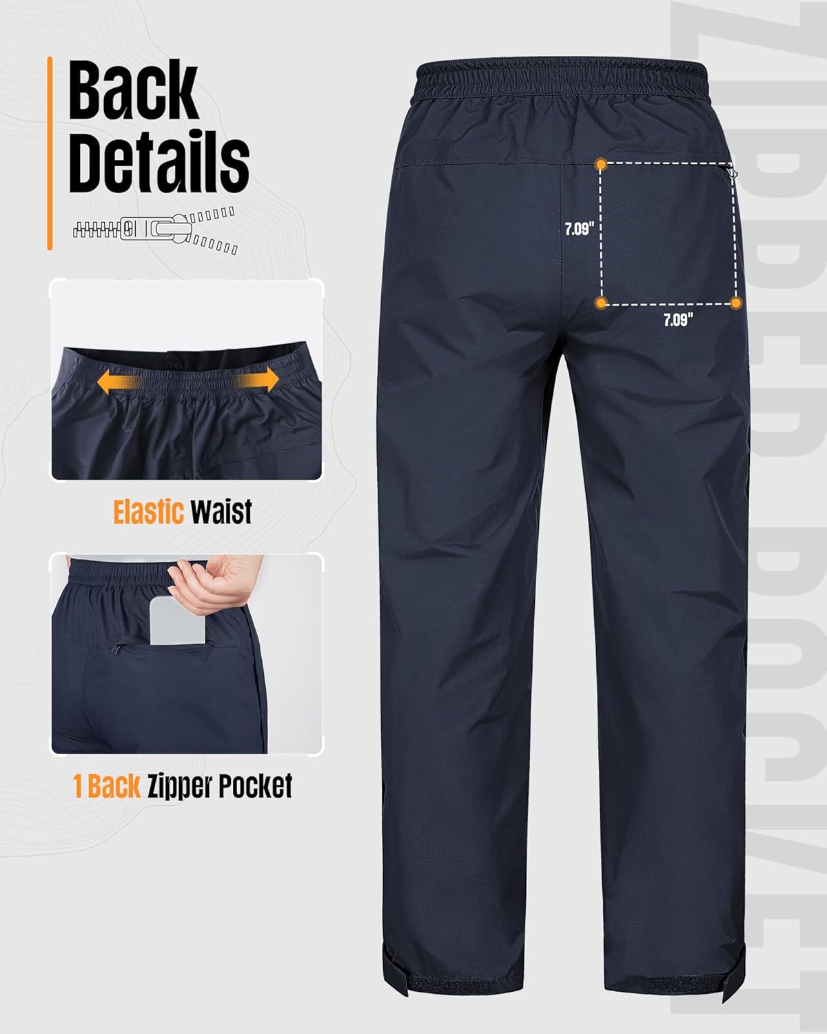 33,000ft Women's Side Zipper Rain Pants Lightweight Rain Over Pants Windproof Outdoor Pants for Hiking Fishing Golf - Image 6