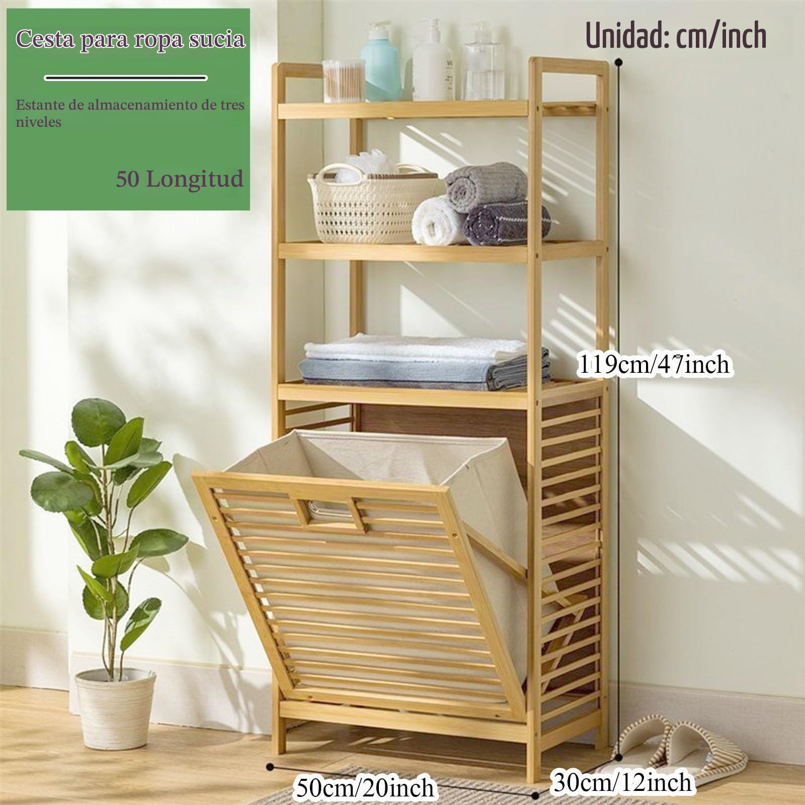 Cesto Ropa Sucia， Cesto De La Ropa， Unidad De Almacenamiento Estantería con Cestas Ropa Sucia, Cesta para Ropa Sucia Extraíble con Asas Y Estantes De Madera para El Detergente (Color : Three Layers,