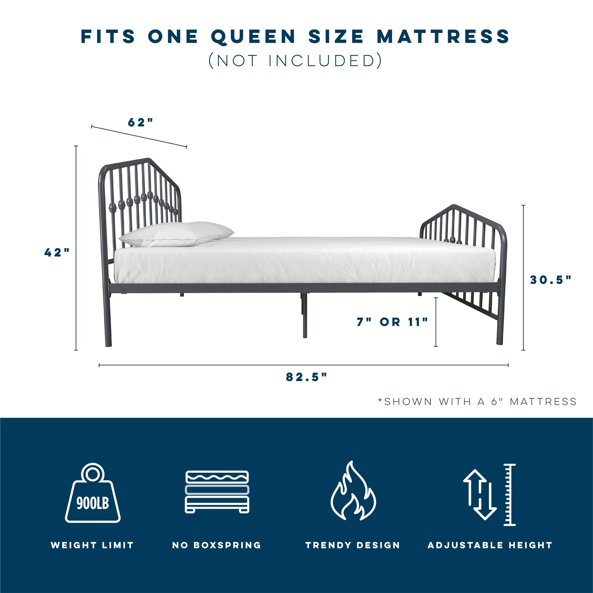 Amazon.com: Novogratz Bushwick Metal Bed with Headboard and