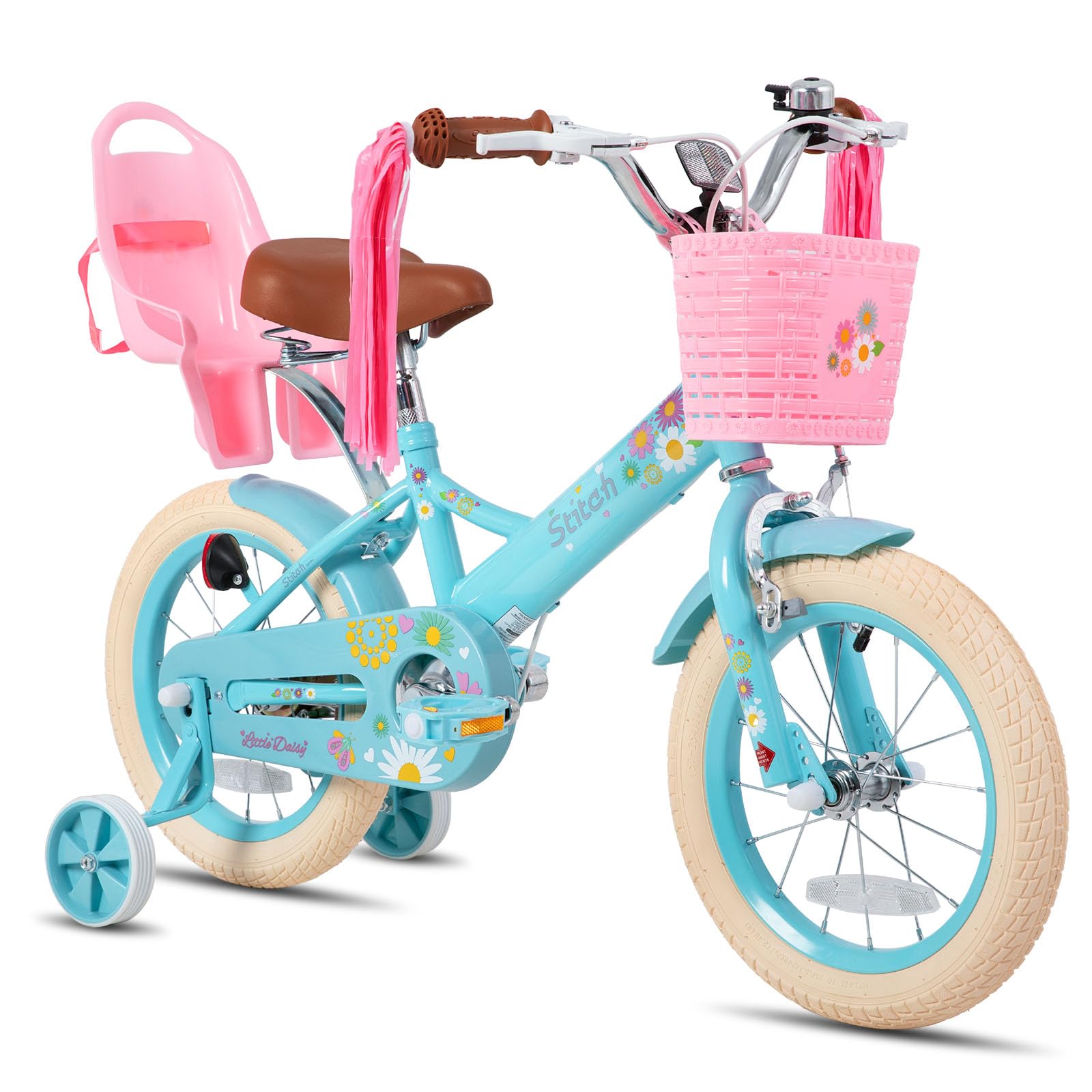 JOYSTAR Little Miss 14 Inch Kids Bike for 3-5 Years Girls Princess 14 Inch Bike with Training Wheels Doll Seat Basket Streamer Toddler Kids Bicycles Blue