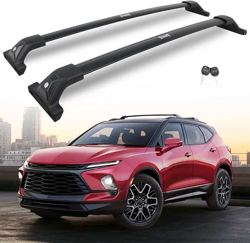 330 lb Roof Rack Cross Bars for 2019-2026 Chevy Chevrolet Blazer | Not for Blazer EV; Lockable Aluminum Crossbars for Factory Side Rails; No-Drill; for Cargo Box, Kayak, Bike, Skis & Luggage
