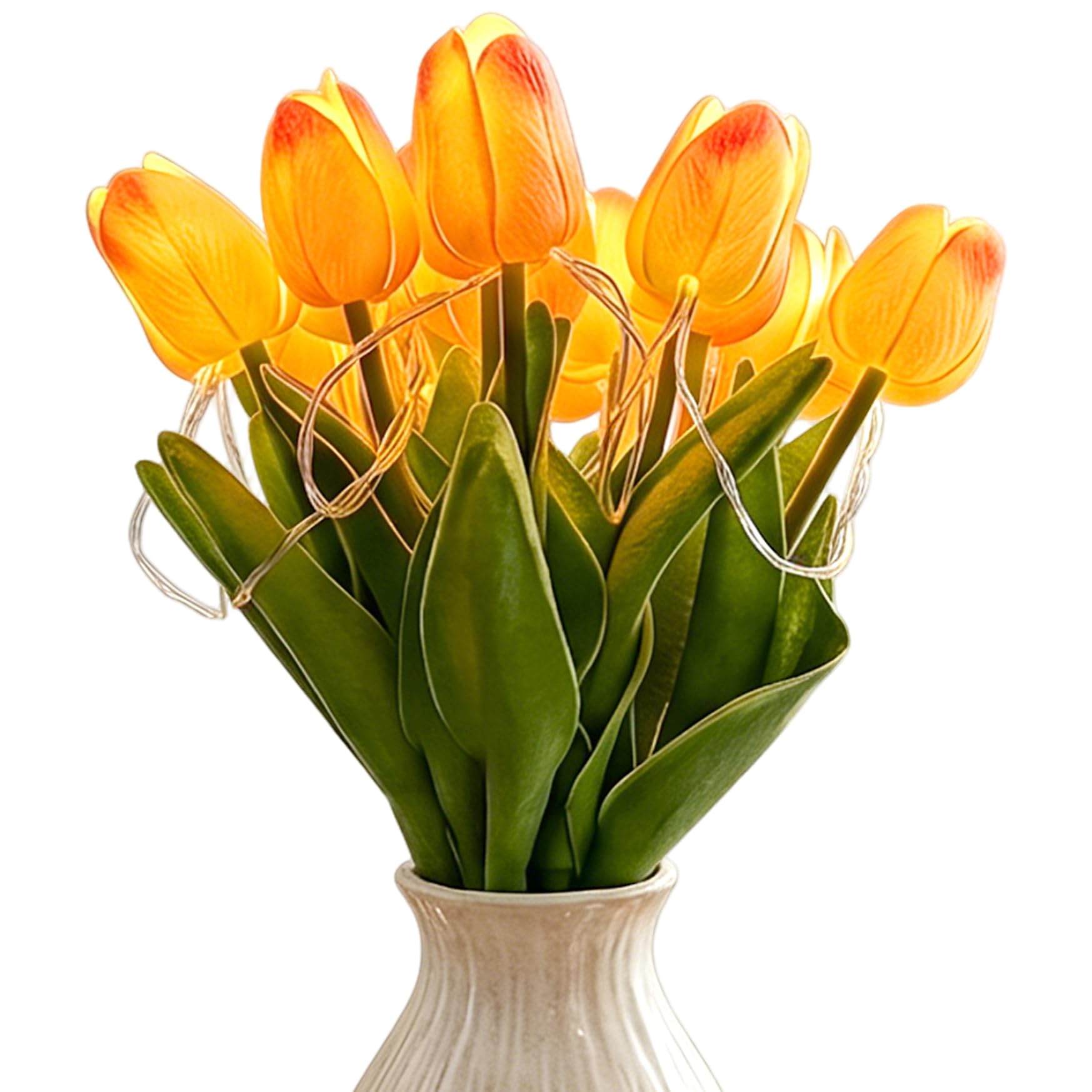 Tulipes artificielles LED scintillantes x15 au toucher réel et tiges pliables