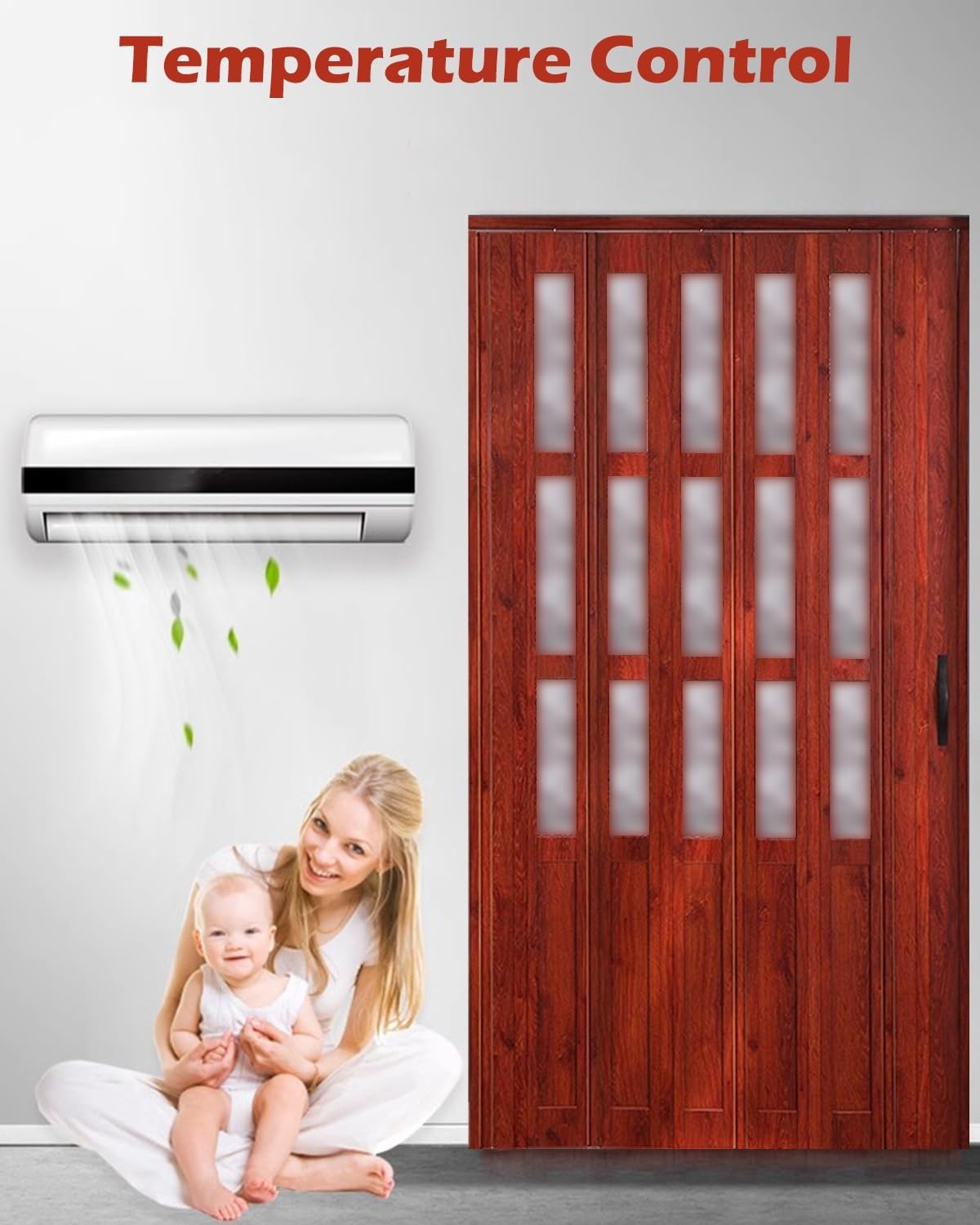 Compact Folding Accordion Door - Aluminum & Acrylic Sliding Room Divider for Bathroom, Camper, Closet & Kitchen - Wood Finish, 25x80in (63.5x203.2cm)