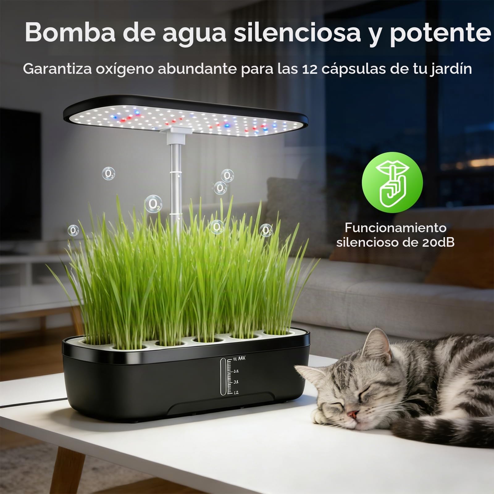 Sistema de Cultivo hidropónico, 12 Vainas Jardinería de Interior y Lámpara LED de Crecimiento, Smart Garden con Temporizador Automático, Altura Ajustable