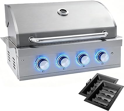 Built-In Gas Grill, 28 in 4 Burner Propane Grill, LP